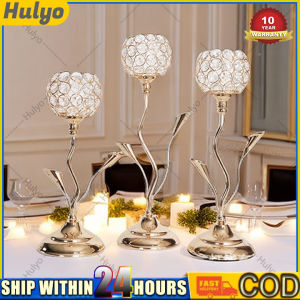 3PCS Gold Plated Crystal Candle Holder Metal Candlestick Stand for Home Decor Dining Room Table Centerpiece
