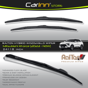 Raiton Sepasang Wiper Hybrid Kaca Depan Mobil Mitsubishi X-Force X Force 2023-Now 24" & 18" -2 Buah/Set - Hitam