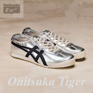 Original Tiger Shoes Classic Silver/black Mens and Womens Leather Non-slip Wear Resistant Comfortable Casual Sneakers 1183B566-020