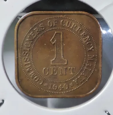 (5 coins for $8) Year 1940 Malaya King Geogre Six One cent coin (Good circulated condition)