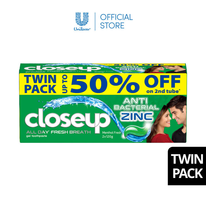 Closeup Gel Toothpaste with Antibacterial Zinc Menthol Fresh 120g Twin