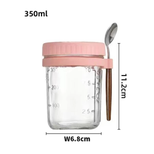 【SG Stock】350ml Reusable Overnight Oats Jars With Spoon Airtight Oatmeal Cup Container Breakfast Cups