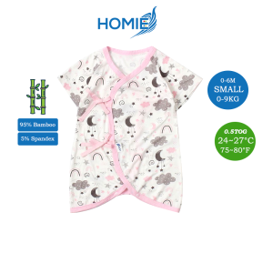 HOMIE 0-6m Bamboo Bodysuit Romper/Baby Romper/Easy Wear/Ribbon side tee shirt/breathable/comfortable
