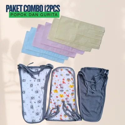 paket combo 6pcs gurita tali bayi dan 6pcs popok kain cuci ulang newborn