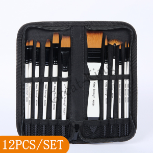 Great-King 12pcs Nylon Wooden Handle Paint Brushes for Art Painting Supplies