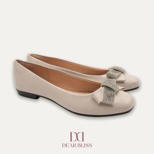 DEAR BLISS Maria Crystal Ribbon Off-White Ballet Flats
