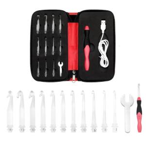 Ergonomic Crochet Hook Set with 11 Interchangeable Hook Tip Lighting Up LED Crochet Hook for Beginner Adult Knitting