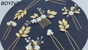 9PCS Gold Leaf Wedding Bridal Hair Pins Clips Vintage Hair Headpiece Jewelry for Bridesmaids Brides Flower Girls Hair Accessorie(Leaf Style)