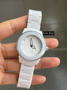 Đồng Hồ Nữ Dây Đá Ceramic HOAHỒNG Màu Trắng Vỏ Silver Size 34mm(CNHOA02)