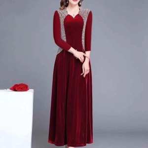 Slim-fitting Women Evening Dress 2023 New Heavy Industry Diamond Wedding Dress for Ninang Gold Velvet Plus Size Goddess Long Purple Dress