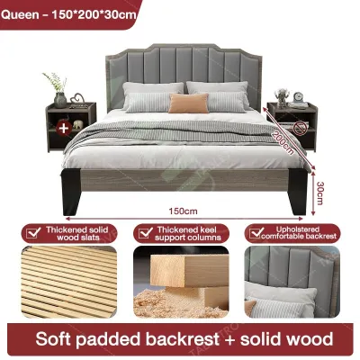 Table Trove.PH Wooden Bed Frame with Soft Leather Headboard Space-Saving Single/Queen/King Easy Assemble