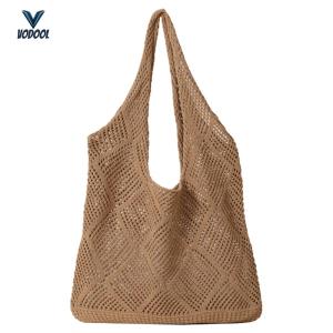 Women Crochet Bag Large Capacity Mesh Knit Casual Beach Bag Retro Hollow Fashion Handbag for Shopping Trip Summer Holiday Bags [Vodool Center]