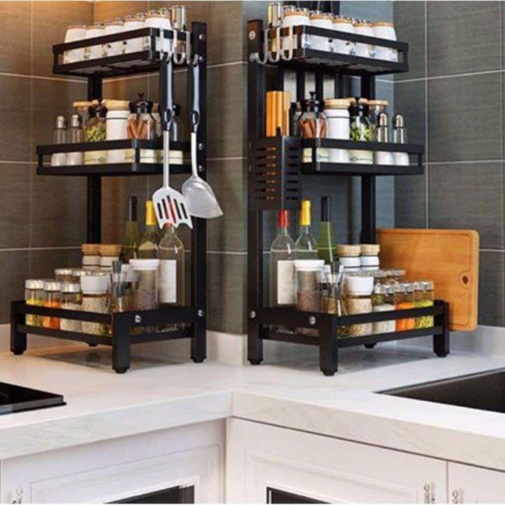 Kệ Gia Vị Thép Đen Đa Năng 3 Tầng ,2 tầng Có Ống Cắm Đũa Và Giá Để Thớt ...