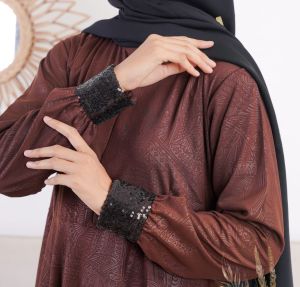 Gamis embos hermosa motif indian coklat tua