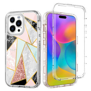 Applicable iPhone 17 15 14 13 12 16 pro max 3-in-1 Marble Anti-drop Phone Case