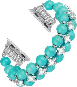 Pearl Bracelet Compatible with Watch Band 38/40/41mm 42/44/49mm iWatch Series 9/8/7/6/5/4/3/2/1 Artificial Elastic Stretch Bling Diamond Jewelry Wristband Replacement Strap for Women Girls