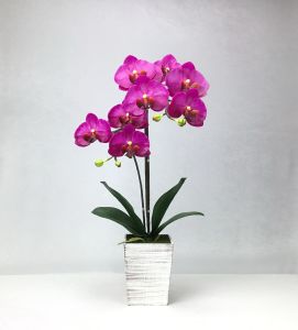 OrientalFineArt กระถางดอกไม้ประดิษฐ์ ดอกกล้วยไม้พร้อมกระถาง ดอกไม้ประดิษฐ์ตกแต่งบ้าน