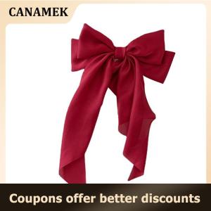 【 CANAMEK 】 Elegant Bow Ribbon Hair Clip Fashion Simple Solid Satin Spring Clip Hair Pin Retro Headband with Clips Girls Hair Accessories
