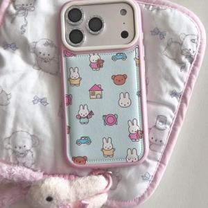 Fashion Leather Cute Rabbit Kawaii Phone case For iPhone 17 Pro 16 15 Pro Max 14 13 17 Cover With Plush Rabbit Chain Cute Cases