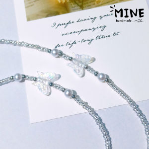 [FREESHIPMAX] Dây đeo khẩu trang hạt cườm trong suốt hình bướm mix ngọc trai nhân tạo phong cách thời trang Hàn Quốc - Minehandmade
