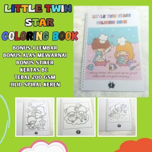 BUKU GAMBAR MEWARNAI ANAK LUCU LITTLE TWIN STAR COLORING BOOK SKETSA MENGGAMBAR CUTE KERTAS TEBAL