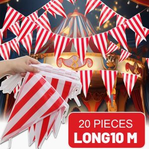 20Pcs/10M Classic Red White Striped Triangular Bunting Carnival Theme Carnival Theme Circus Birthday Party Banner Decorative String Flag