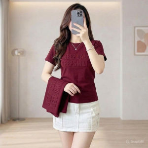 Áo thun form baby tee nữ chữ dập nổi tay ngắn cổ tròn chất borrip cotton mát co giãn kiểu basic M197