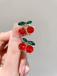Klip Rambut Ceri🍒 Crystal Cherry Hair Clip Mini Claw Rhinestone Side Bang Korean Style Accessories