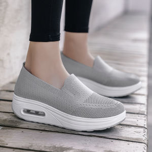 Womens White Slip On Shoes Breathable Rubber Sneakers Wedge Shoes for Lady Casual Comfy Shoes