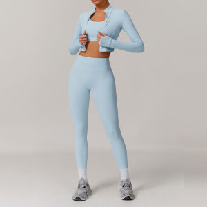 Cloud-feel outdoor sports tight-fitting yoga outfit set naked-feel fitness wear shockproof high-waisted yoga outfit three-piece set 8047