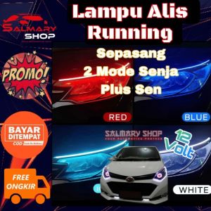 SEPASANG Lampu Alis LED Slim Alis DRL Fleksibel Waterproof 12v 12 VOLT 60cm 45cm 30cm 2 Mode Running Motor Mobil