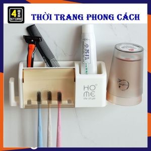 Bộ Nhả Kem Đánh Răng Tự Động Kèm Giá Đỡ Bàn Chải Cao Cấp Touch Me - Kệ Để Bàn Chải Đánh Răng Tiện Lợi (Kèm Miếng Dán)