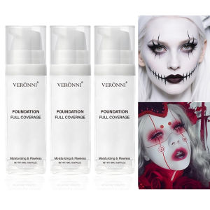 3pcs Matte White Liquid Foundation MakeupBuildable Coverage Primer & Concealer StickWaterproof & Long-Lasting for HalloweenCosplay