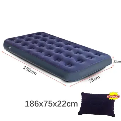 Kasur Angin Single [186cm x75cm] / Kasur Tidur Angin / Paket Kasur Angin Matras Angin Mobil Tempat Tidur Mobil Travelling Kasur Tiup Air Kasur Camping Lipat Portable / Kasur Angin Single Biru + pompa listrik + Lem / Kasur Angin Portable