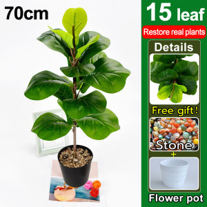 🏡Free stone+flower pot☘️Artificial Plants Simulation 99% High-Quality Garden indoor Home Decoration 75/85CM 15/23pcs-leaves Photography props tropical plastic fake plants Indoor House Home Wedding Office Decoration Leaf Fig Tree Ficus Lyrata Plant