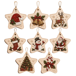 MIIQNUS 8 pcs In phẳng 2D Đồ trang trí cây thông Noel Người tuyết Gỗ Đồ trang trí ông già Noel Cổ điển Nhiều màu sắc Trang trí Giáng sinh tự làm Giáng sinh
