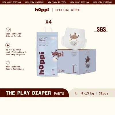 (Carton) Hoppi Play Diaper Pants INSTANT ABSORPTION (M168/L152/XL128/XXL112) x 4 Packs