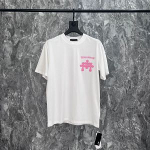 24 รุ่นที่ถูกต้อง Chrome Hearts CH ที่มีคุณภาพสูงเกือกม้าภาษาสันสกฤตคอกลม T เสื้อแขนสั้นชายหญิง