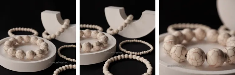 WHITE TURQUOISE หินเทอร์ควอยส์ สีขาว เลือกขนาดเม็ดหินได้ (4-14 มม.) สร้อยข้อมือหินแท้