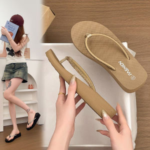 Free Shipping Rhinestone Flip-Flops 2026 New Model Beach Sandals For Women Summer Fashion Outdoor Wear Thick-Soled Wedge Heel Sandals For The Seaside
