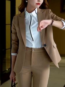 Corporate attire for women Blazer Long Sleeve Small suit jacket female 2022 new slim wax wafers thin interview format outfit foreign celestial suit professional dress㏇X0412