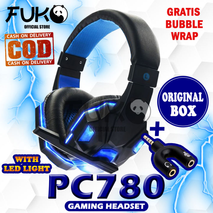 HEADSET GAMING PC780 LED LIGHT LAMPU HEADPHONE GAMING BUAT HP 3D