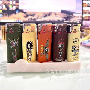 Matte Metal Jet Flame Lighter with Billiards Themes in Green Yellow Orange Brown and Beige Colors