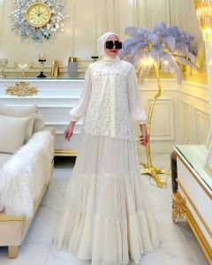 Delisa Dress Bhn Shimer Mix Brukat Dress Terbaru 2024 Model Kekinian Simple Elegan Dress Kondangan