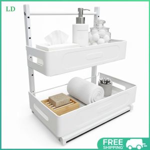 COD [Free Shipping] Sink Shelf Pull Out Multi-Purpose Storage Organizer 2 Tier Slide Out Easy Installation for Kitchen and Bathroom Organization