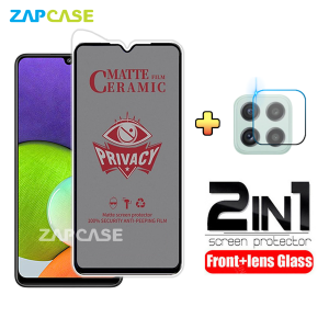 PAKET 2in1 Anti Gores Layar Privacy Samsung A22 4G Free Tempered Glass Camera Lens