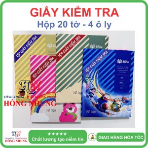 [SALE] Xấp 20 giấy kiểm tra học sinh có hộp dễ thương -  4 ô ly - dày 100gsm - Giấy cao cấp trắng không lem mực