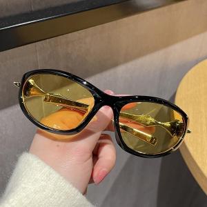 JN IMPRESSION Hip-hop style oval frame large frame glasses fashionable sunshade PC sunglasses overseas live broadcast the same style star decorated sunglasses