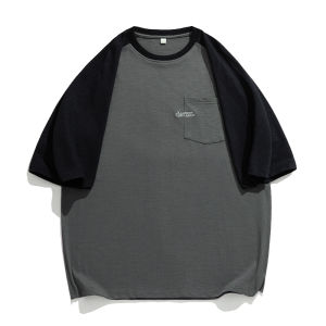 HELLO JIM raglan sleeve t shirt for Men 2023 new style oversize shirt Men 100% cotton loose t shirt with pocket K1845 Clearance