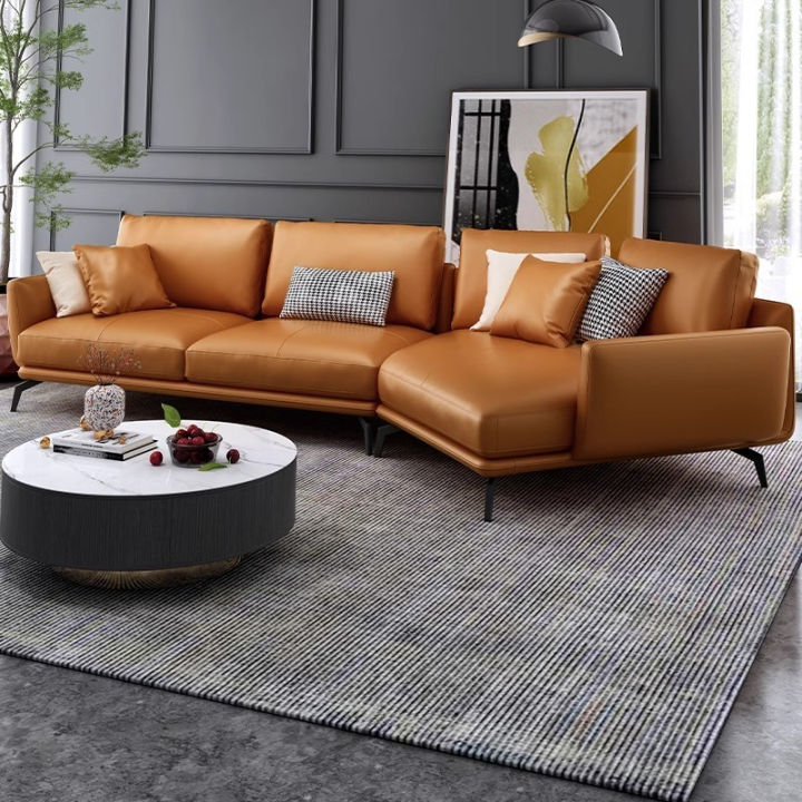 โซฟารูปตัวแอล โซฟา​In genuine leather sofa  living room Italian style